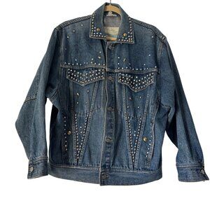 Y2K Freego Shades Of Blue Womens Embellished Oversize Denim Jacket, Size S